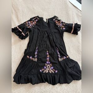 Free People Black Dress with Purple and Pink Embroidery